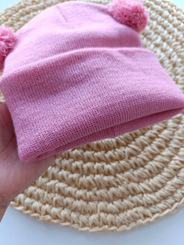 Gorro De Lana Para Bebe Gorrito Invierno Bebe Rosa Oscuro Pompon 2 Unico Lana Cashmilon