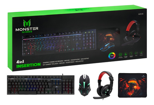 Kit De Teclado Mouse Gamer Monster Games Crew Insertion 4in1
