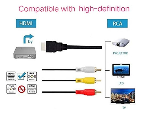 Kdca Cable Hdmi A Rca, 1080p Hdmi Macho A 3-rca Audio Video Av Componente Convertidor Cable Adaptador Para Hdtv