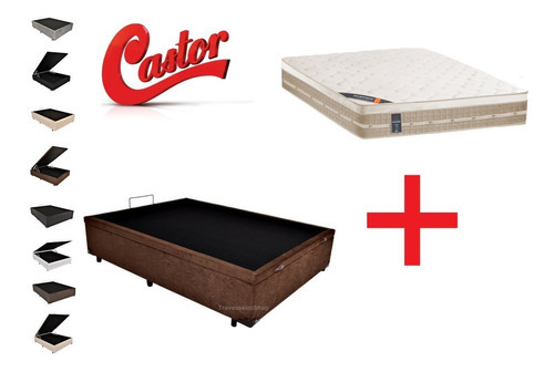 Cama Box Baú Casal + Colchão Castor Premium Tecnopedic 138 Cor Suede Marrom