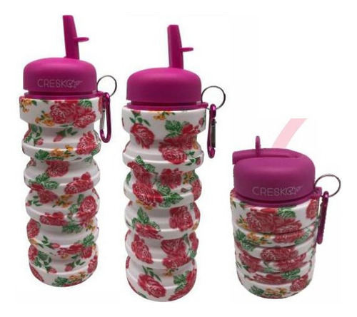 Botella Cresko Botellas De Silicona Plegables Con Capacidad De 500ml Color Flores Rosas