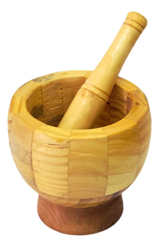 Pilão Em Bambu Com Socador Para Temperos E Condimentos
