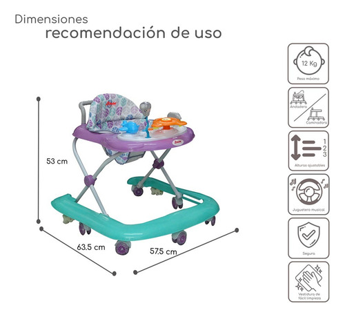Andadera Caminadora D Bebe Upa Musical Llanta De Gel Lila Lila