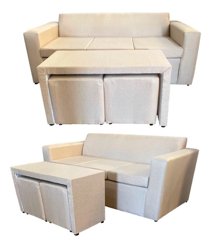 Sillon 3 Cuerpós Chenille Combo Ratonera + Banqueta X2 Perla