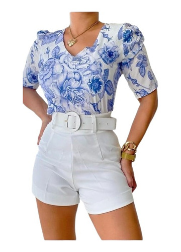 Conjunto Feminino Blusa Manguinha Princesa + Short