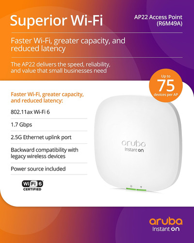 Aruba Instant On Ap22 2x2 Wifi 6 Punto De Acceso