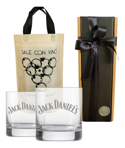 Box Kit Estuche Vasos Whisky Jack Daniels X2 Grabado Logo