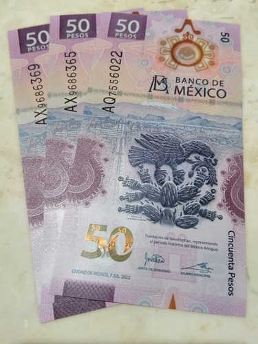 Billetes Nuevos De $50axolote (juego De 3 Billetes) 