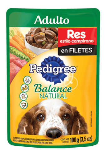 Alimento Pedigree Balance Natural En Filetes para perro adulto todos los tamaños sabor res en sobre de 100g