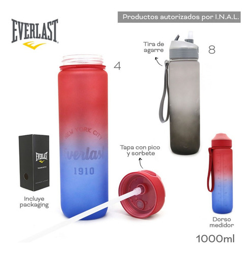 Botella Deportiva Everlast 1 Litro Entrenamiento Fitness Fucsia/azul