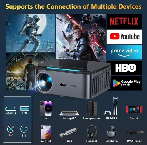 Projetor 30000 Lúmen Android Wi-fi 1080p 4k Área Coberta
