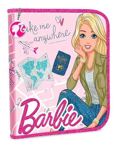 Imagen 1 de 4 de Cartuchera Canopla Pvc Brillante Detalles En Glitter Barbie
