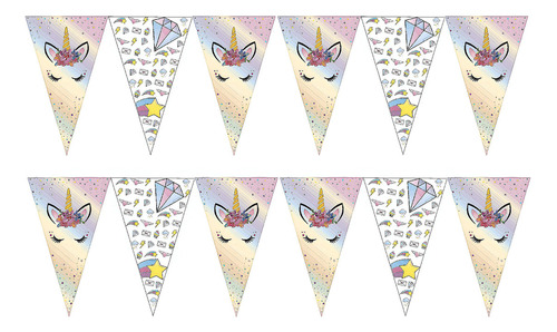 Banderin Triangular Unicornio Dreams X1 - Cotillón Waf Color Multicolor