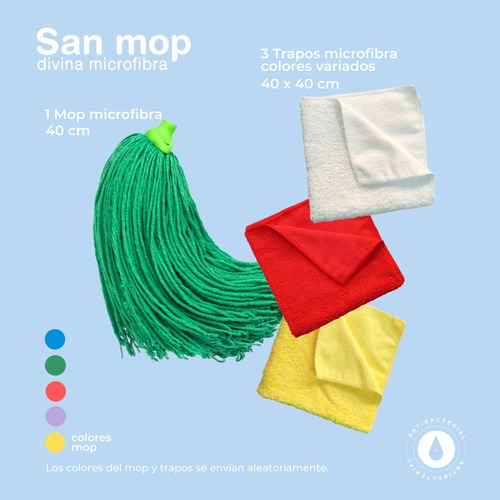 Trapeador 40cm Microfibra + 3 Trapos Absorbente Microfibra