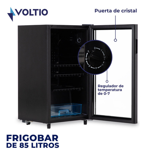 Refrigerador Frigobar para Bebidas con Capacidad de 85 Litros (115 Latas) - Enfriador con Luz LED y Regulador de Temperatura - Estantes de Metal Ultra Resistentes Potencia nominal 55W Voltaje 127V.