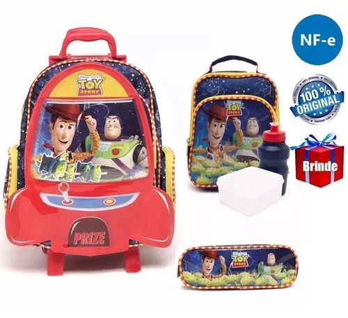 Kit Mochilete Toy Story Com Rodinhas Original Tam G + Brinde