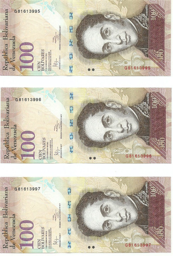 3 Billetes Consecutivos Bsf. 100  - G8 Febrero 3 2011 