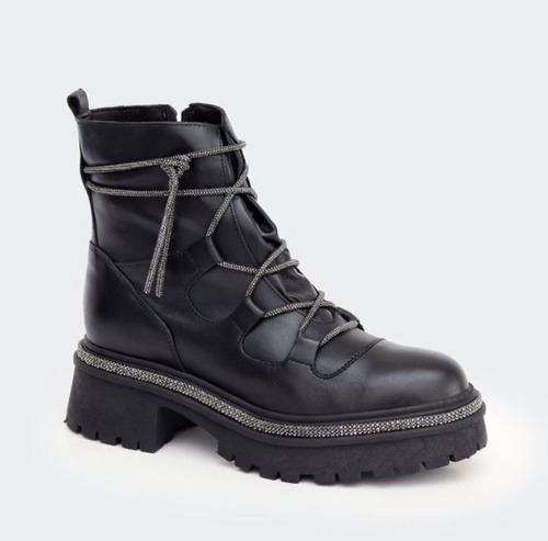 Coturno Bota Euforia Negro En Cuero Legítimo 