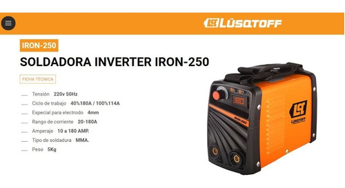 Imagen 4 de 9 de Soldadora Inverter Iron250 Lusqtoff Mascara St1b P