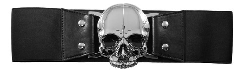 Cinturón Elástico Negro Con Forma De Calavera Cromada Kreeps