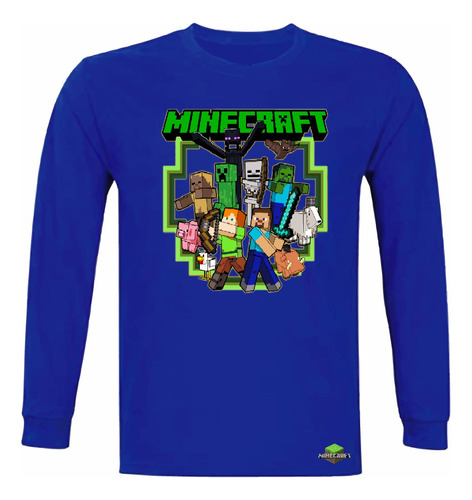 Poleras Manga Larga Minecraft Batalla. Niños/as, Jóvenes 