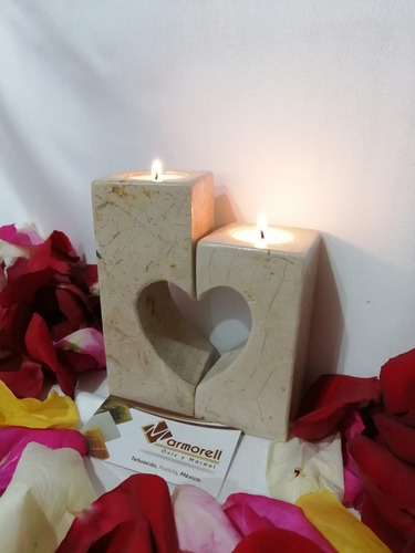Portavelas De Mármol Con Diseño De Corazón. San Valentin