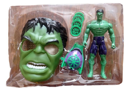 Set Muñeco Hulk Avengers Máscara De Disfraz Y Lanza Disco