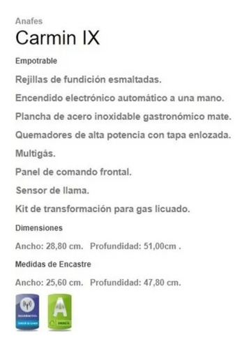 Anafe a gas Ormay Top Gourmet Carmin IX acero 220V