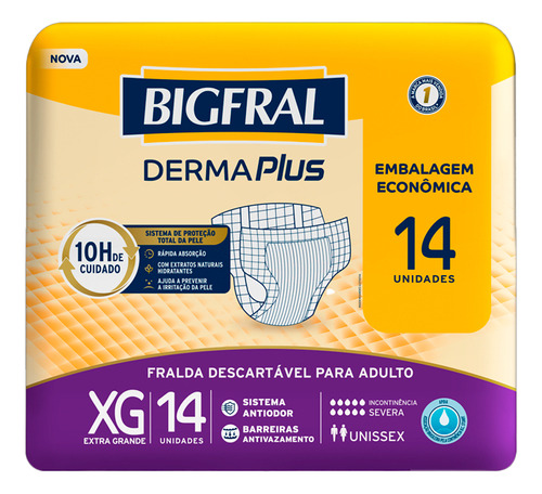 Fraldas para adultos descartáveis Bigfral  Derma Plus XG x 14 u