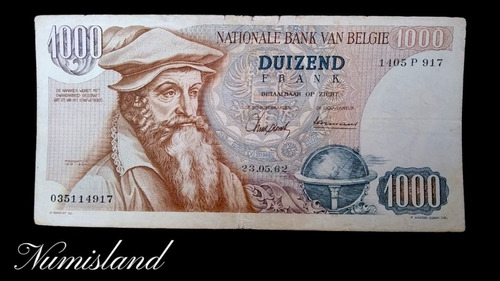 Billete Bélgica 1000 Francos 1962