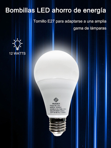 12w Foco Ahorrador Led De Luz Blanca E27 Económico 127v 6pz Blanco Frío