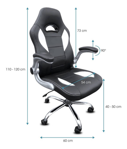 Sillon Gamer Playstation Ps4 Xbox Pro Basculante Cromado Brazos Moviles + Envio Gratis C/ Garantia Color Negro con Blanco