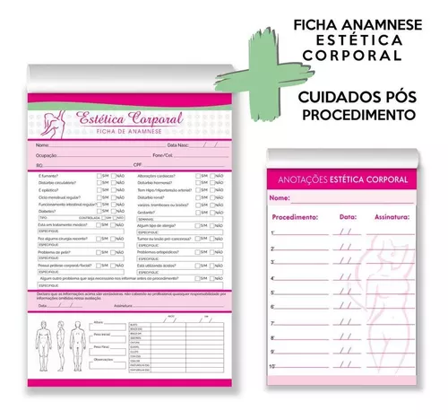 Bloco de Anamnese Ficha Cheklist para Massoterapia