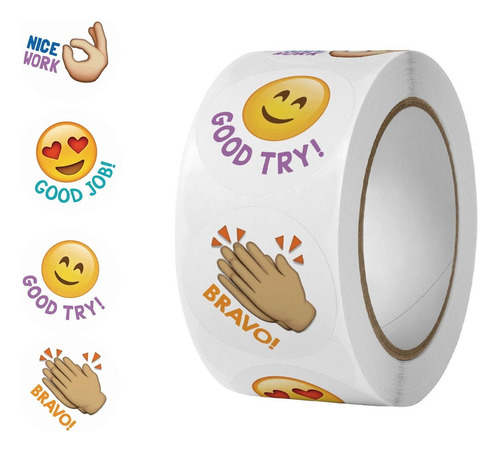 1000 Pegatinas Sonrientes Para Premios, Emoticonos Enseñanza Cuatro Diseños Etiquetas De Caras Sonrientes
