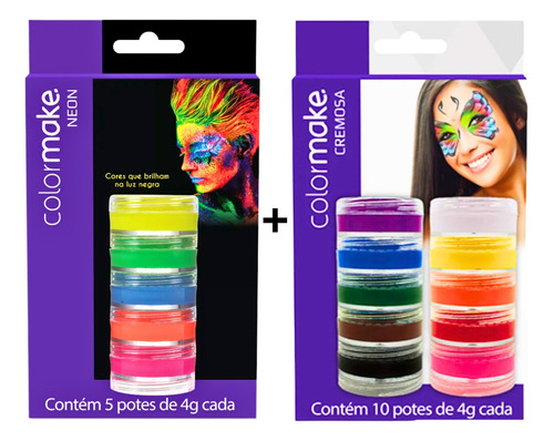 Kit Tinta Facial Colormake 10 Cores Vivas + 5 Neon
