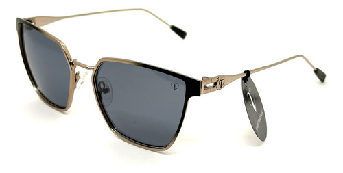 Anteojos De Sol Gafas Valeria Mazza 7372 Polarizado Lente Negro Varilla Dorado Armazón Negro Diseño 001