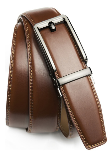 Cinturón Hombre Cinto Cuero Vestir Traje Hebilla Automatica Color Marrón Diseño De La Tela Lisa Talla 105