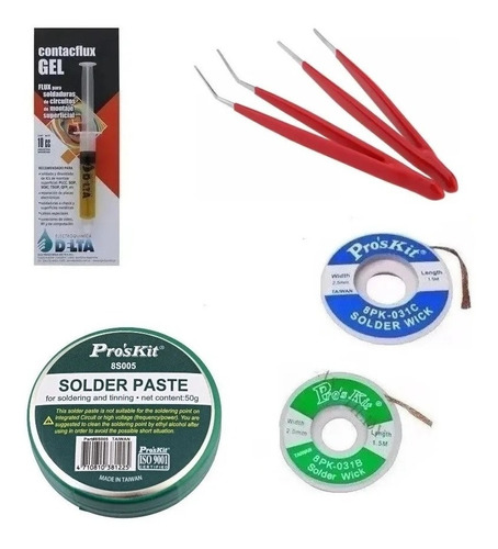 Kit Soldador Flux Pasta Para Soldar Malla Resina Brusela