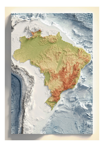 Mapa De Relevo Topográfico Brasil Batimétrico - Tamanho A2