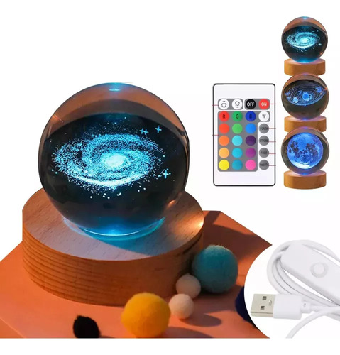 Lámpara De Noche Led Crystal C Ball 3d/control Remoto