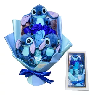 Ramo De Peluches Stitch 8 Rosas De Jabón+caja De Regalo