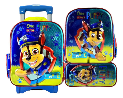 Kit Mochila Paw Patrol Chase Ruedas Lonchera Lapicera Origin