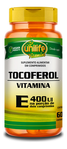 Vitamina E Tocoferol 120 Comp 1000mg 400 Ui Unilife Sabor Sem sabor