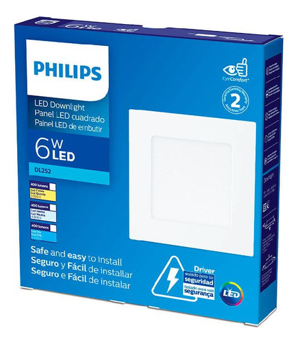 Luminaria Led Embutir Quadrada 6w 400lm 4000k Dl252 Philips Cor Branco-neutro 110V/220V