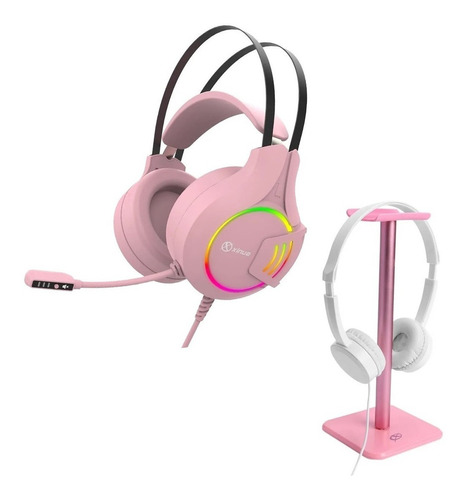 Combo Xinua Rosa Auricular Hs1 Gamer Led + Soporte Headset