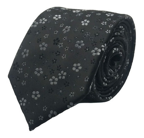 Corbata Microfibra 7cm Negra Flor Gris 751 Philippe Salvet