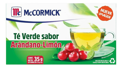 Té Verde Sabor Arándano Limón Mccormick 25 Sobres De 1.4 G