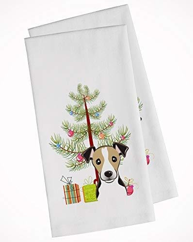 Christmas Tree And Jack Russell Terrier White Kitchen Towel 