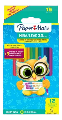 Lápices De Colores 12 Unipunta + 3 Grafito Paper Mate