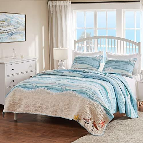 Visit The Greenland Home  Maui Quilt Set, Full Queen, Blue